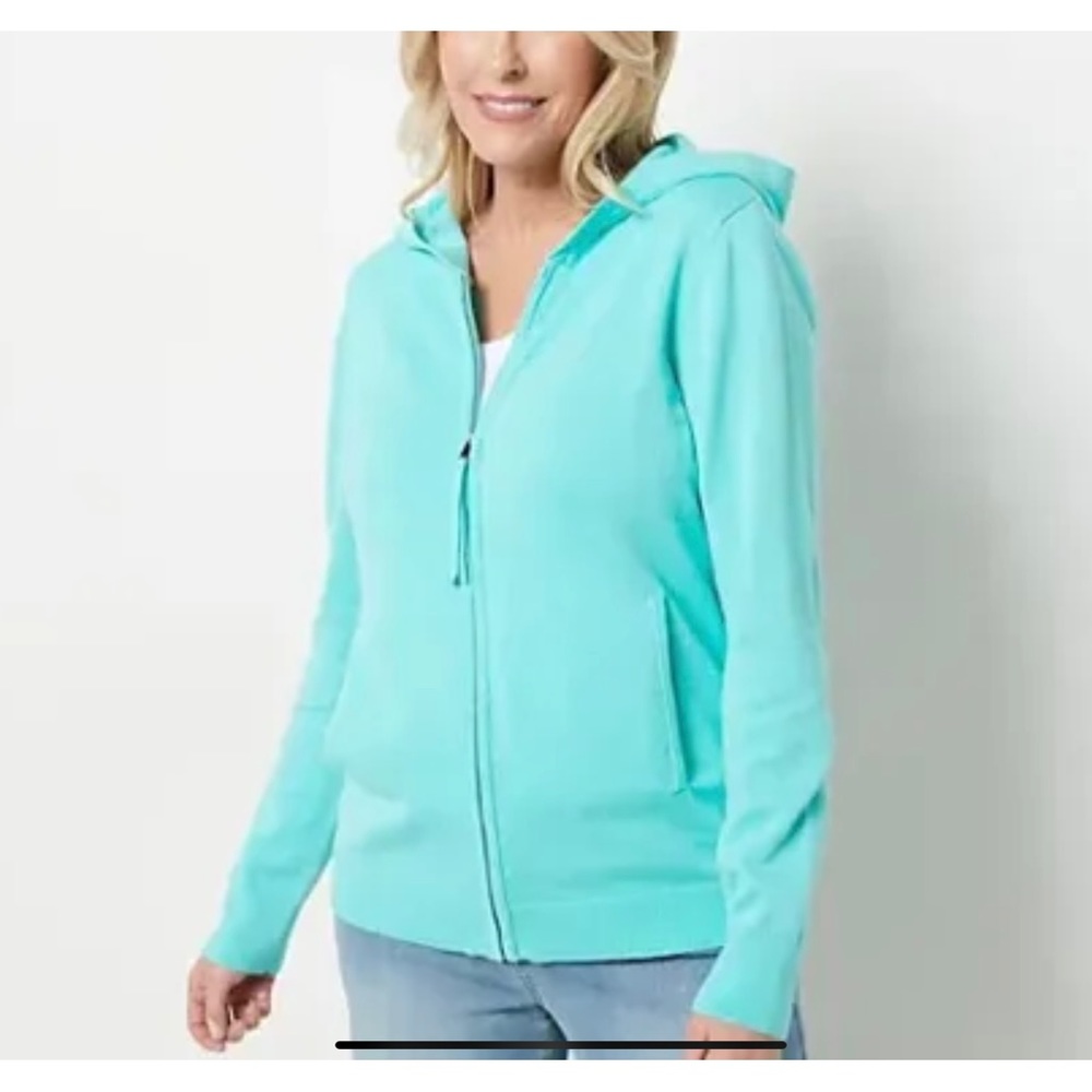 Belle by Kim Gravel Zip-Up Lightweight Sweater Hoodie Aqua Size XL GC